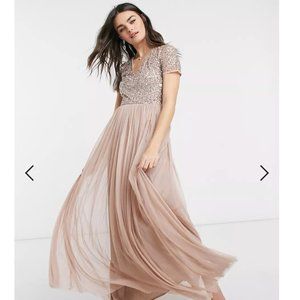 ASOS Tulle Maxi Dress with sequins in blush